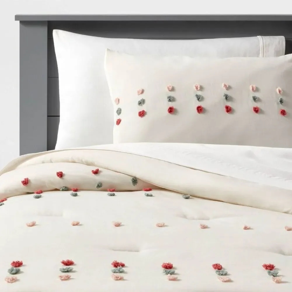 Embroidered Floral Cream Comforter Set - Brand Unbranded